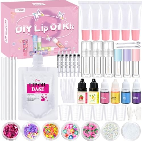 Image of Lip Gloss Making Kit, Vezerd Make Your Own DIY Lip Oil Lipgloss Lipstick Makeup Set, Natural Beauty Lipstick Gift for Teenage Girls Birthday Presents, Christmas Gifts Set for Women Girlfriend