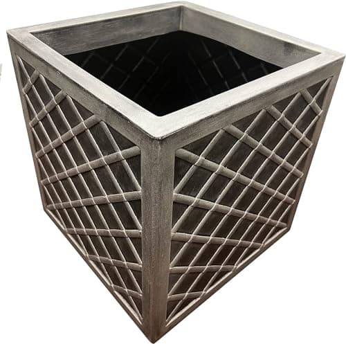 Image of 38cm Large Lazio Square Garden Planter Flower Boxes Grey Plastic Pot Summer Outdoor Garden Box (1 Lazio Planter)