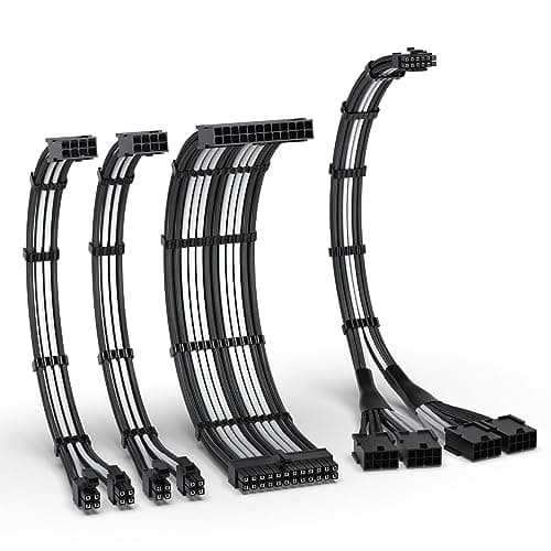 Image of EZDIY-FAB PCIE 5.0 12VHPWR Sleeved Cable Kit, 16AWG Power Supply Extension, 24PIN-ATX/(4+4) PIN-EPS/(12+4) PIN to 4X 8 PIN PCIE- RTX4090/4080/4070Ti Extension - White Black