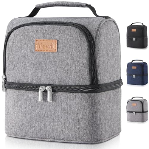 Image of Lifewit Double Compartment Cooler Bag for Men Women, Insulated Water Resistant Waterproof Bento Box, Thermal Lunch Box for Work, School and Picnic, 7L, Grey