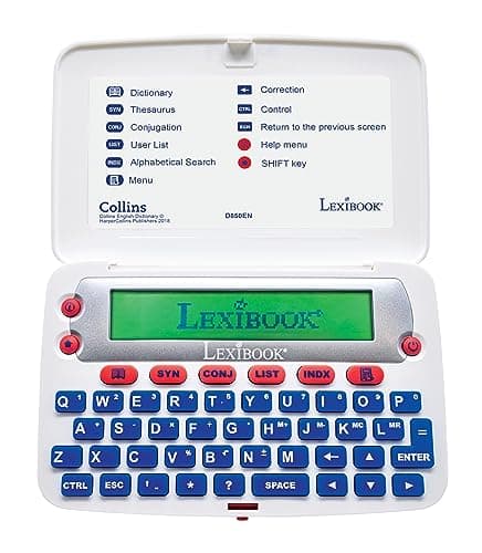 Image of LEXIBOOK, The Collins English dictionary, 13th Edition-Electronic Dictionary, Definitions, Thesaurus, Conjugation, Phonetic Spellchecker, Crossword Solver, with Battery, Blue/White, D850EN