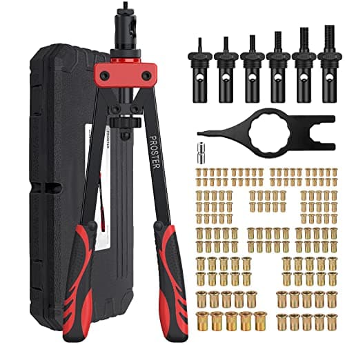 Image of Proster Rivet Nut Tool 14" - Rivet Nut Pliers Set, Heavy Duty Rivnut Tool Kit with 150PCS Rivet Nuts and M3 M4 M5 M6 M8 M10 6 Metric Mandrels Heat-Treated Alloy Steel Rivnut Gun with Storage Box