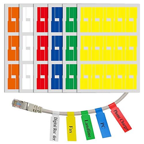 Image of Cable Label, Self-Adhesive Cable Label Sticker180Pcs Waterproof Tear Resistant Cables Markers Cables Stickers, Wire Labels Wire Tags, Write On Identification Tags(6 Color)