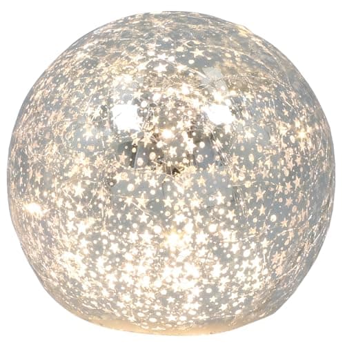 Image of Shudehill Giftware LED Crackle Glass Bauble Collection Light Up Christmas Decorations Assorted Sizes Gold and Silver (Silver Ball Height 8.5x Width 10x Depth 10cm)