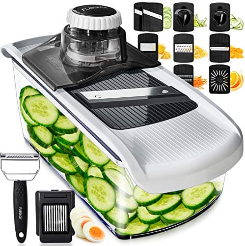 Image of Fullstar Kitchen Mandoline Vegetable Slicer - Mandoline Slicer Spiralizer & Julienne Cutter for Veg Cucumber Onion Potato Carrot - Cheese Grater - Kitchen Tools & Gadgets (PRO 11-in-1, White)
