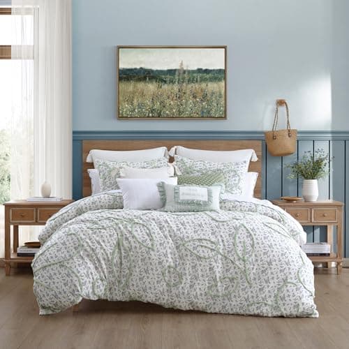 Image of Peri Home Boho Floral Cottage Core Farmhouse Duvet Cover Set 100% Cotton 3-Piece Duvet and Sham Set, King, Blue White Blueberry Chenille