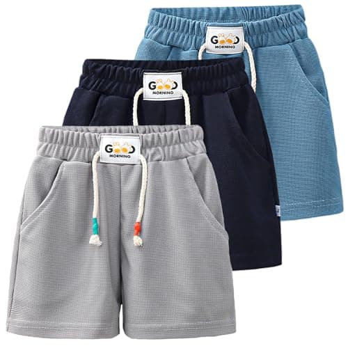 Image of Coralup 3 Pack Kids Shorts Sports Running Boy Summer Short Set Active 3 Pcs Gray+Navy+Blue 4-5Years