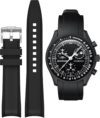 Image of OLXIYOC Strap for Omega x Swatch MoonSwatch/Rolex Watch/SEIKO Watch 20mm,Soft Rubber Moonswatch Speedmaster Replacement Strap,Curved No Gap Men Women, Dark Blue white line (Black)
