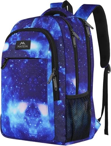 Image of MATEIN School Backpack, Lightweight School Bag for Girls Secondary Students Water Resistant 15.6 Inch Travel Backpack for Boys Book Bag College Rucksack with Anti Theft Pocket, Galaxy Blue