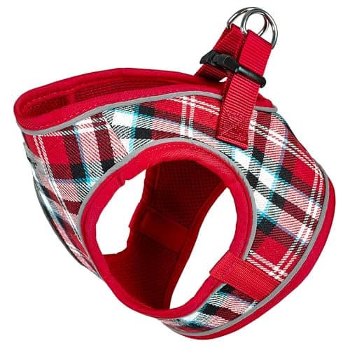 Image of Voyage Dog Harness, Medium - Anti Pull, Escape Proof Harness, Lightweight & Durable, Reflective Trim, Breathable Padded Mesh, Easy Fit, Lead Attachment - Medium, Tartan