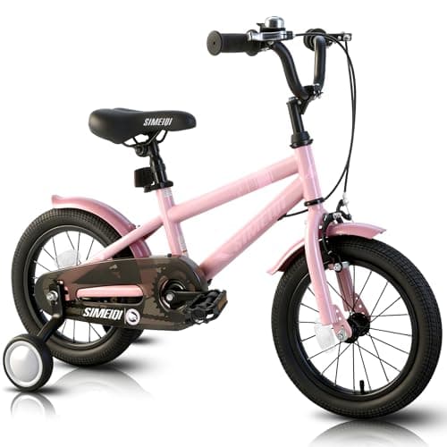 Image of SIMEIQI 14 16 18 Inch Kids Bike for 3-9 Years Boys and Girls with Stabilisers & Kickstand Dual Handbrakes Adjustable Seat