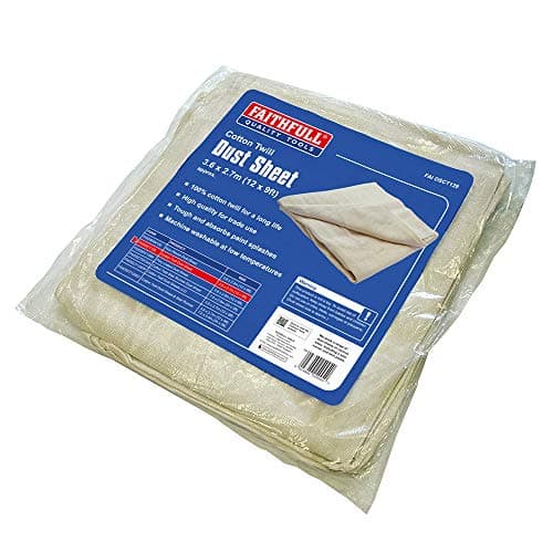 Image of Faithfull Cotton Twill Dust Sheet 3.6m x 2.7m (12ft x 9ft) – 100% Cotton Reusable Dust Cover, Absorbent & Machine Washable Floor & Furniture Protection for Painting & Decorating