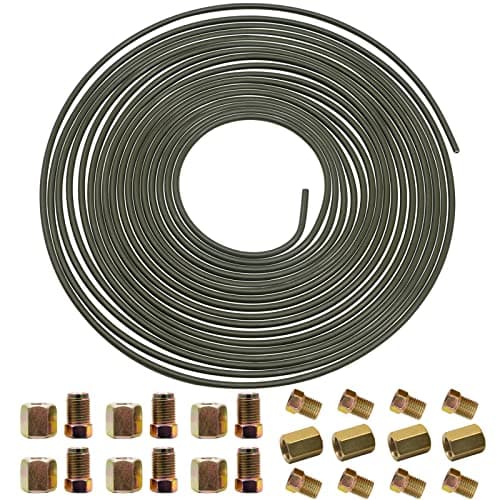 Image of 3/16" Brake Pipe Kit 10m(32.5 Ft), Automotive Replacement Brake Lines with Nuts Fittings & Screw Connectors Copper Plated Hose (10m)