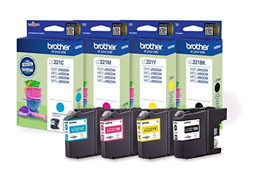 Image of Brother LC-221BK/LC-221C/LC-221M/LC-221Y Inkjet Cartridge, Black/Cyan/Magenta/Yellow, Multi-Pack, Standard Yield, Includes 4 x Inkjet Cartridges, Brother Genuine Supplies