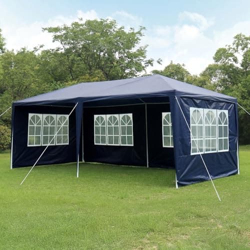 Image of Gazebo Marquee Canopy 6X3M Party Tent with Sidewall And Windows, Outdoor Gazebo Marquee Garden Wedding Party Tent Waterproof Patio Canopy for Sun Rain Shelter (6X3m Blue(4 Side ）)