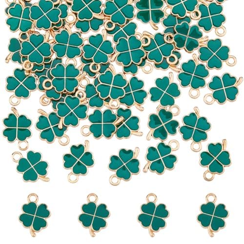 Image of DICOSMETIC 70Pcs Four Leaf Clover Charms Enamel Alloy Charms Small Shamrock Charms Mini Lucky Leaf Charms St. Patrick's Day Charm Green Leaf Pendant for Jewelry Making DIY Crafts