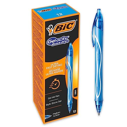 Image of BIC Gel-ocity Quick Dry Gel Pens, Medium Point (0.7 mm), Turquoise, Box of 12, Retractable Pen with Ultra Fast Drying Ink, 964776