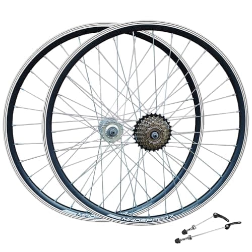 Image of QR 27.5" 650b (ETRTO 584x19) Mountain MTB Bike Wheel Set + 7 speed Freewheel (14-28t) – Rim & Disc Brake Compatible – Sealed Bearings Hubs (Very Smooth Hubs) – Double Wall – 32x Silver Spokes