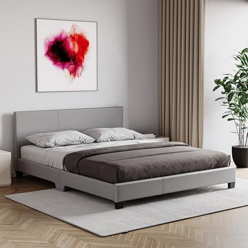 Image of Vida Designs Lisbon Faux Leather Bed, Grey (King Size 5Ft - No Mattress) (UKFR Certified)