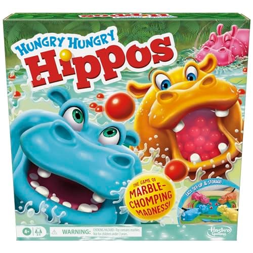 Image of Hungry Hungry Hippos Marble-Chomping Game for Kids, Fast-Paced Family Board Game with 4 Hippos & Marbles, Party Game for 2–4 Players, Ages 4+, Perfect Fun for Families Who Love Classic Games