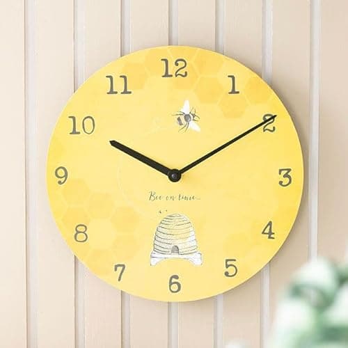 Image of Something Different Wholesale Bee on Time Wall Clock | Fun Bee-Themed MDF Clock with ‘Bee on Time’ Slogan | Lightweight Hanging Clock for Kitchen or Hallway | Cheerful Home Décor Gift