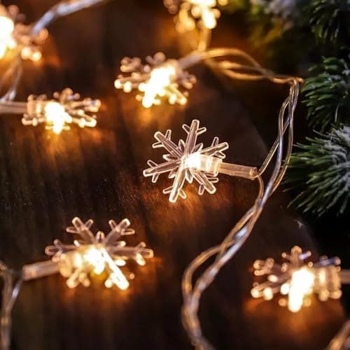 Image of MUCHER String Lights Snowflake Fairy Lights with 6M 40LED Decorative Lighting for Christmas Halloween Party Home Bedroom Decoration (Warm White) (Snowflake)