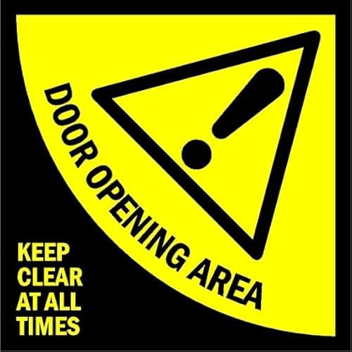 Image of Door opening area keep clear at all times floor sticker - Self adhesive floor graphic (800mm x 800mm)