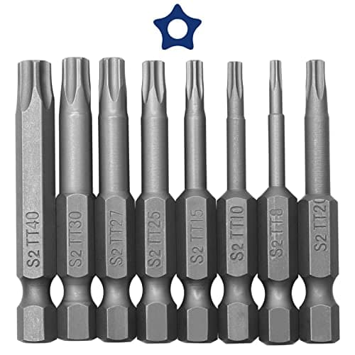Image of 8 Pieces 5 Point Torx Screwdriver Bits Set, Magnetic Torx Security Head 1/4 Inch Driver Bit Set, T8 T10 T15 T20 T25 T27 T30 T40, S2