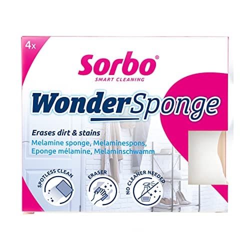 Image of Sorbo Wonder Sponge 2-Pack: Miracle melamine erasers for chemical-free cleaning. Removes stains, streaks & scuffs, no water needed. Ideal for trainers & surfaces.