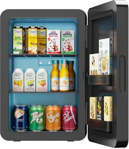 Image of MoraRise Mini Fridge 22L/30 Cans Portable Cooler & Warmer Mini Fridge for Bedrooms with Adjustable Shelves, AC+12V DC Small Fridges for Office, Car, Travel,Home, Skincare, Drinks & Cosmetics (Black)