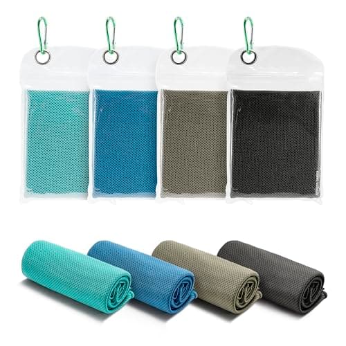 Image of Amazon Basics Gym Cooling Towels for Neck and Face, Working Out, 102 cm x 31 cm, 4-Pack, Black/Gray/Aqua/Navy