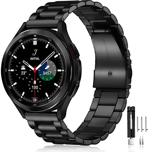 Image of Mastten Compatible with Samsung Galaxy Watch 4/5/6/7 Strap - 40/44/45mm, Stainless Steel Metal Band for Men & Women, Black