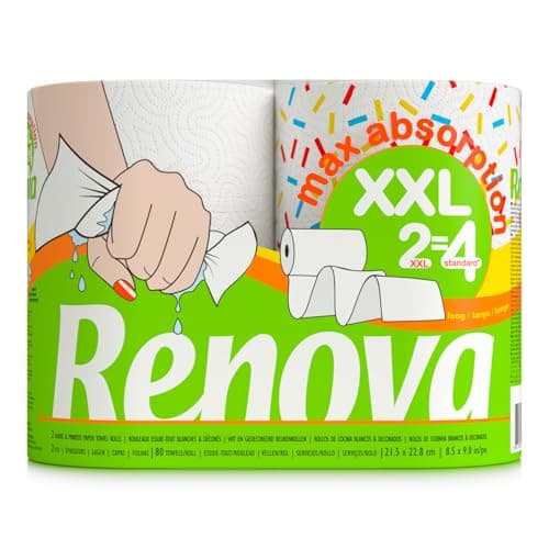 Image of Renova Christmas Kitchen Roll Paper Towels – 2 XXL Rolls, 2-Ply Ultra Absorbent & Strong – Festive Printed Design, Durable & Reliable for Holiday Cleaning