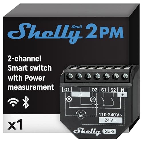 Image of Shelly 2PM Gen3 - Wi-Fi Smart Roller Shutter Switch Module, Power Metering, 2 Channels, 16A, Motorized Blinds & Curtains Control, Alexa & Google Home, No Hub Required, Smart Home