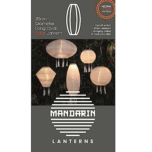Image of NOMA White Solar Mandarin Lantern, Long Oval with Tassels, 20 cm