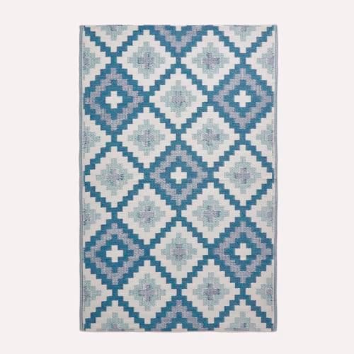 Image of HOMESCAPES Luxury Extra Large Outdoor Rugs for Garden Patio Waterproof 100% Recycled Plastic Mat Carpet 180 x 270cm Reversible Blue Geometric Rug Mia, Indoor/Outside & Portable, Seamless
