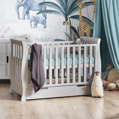 Image of Obaby Stamford Mini Sleigh Cot Bed, Warm Grey