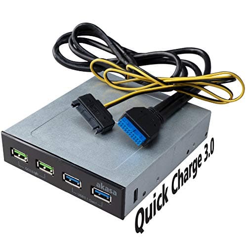 Image of Akasa 4 Port USB Charger Panel with dual Quick Charge 3.0 and dual USB 3.1 Gen 1 Ports | Front Panel USB Hub with QC | 3.5” PC bay | Tech for Techs Recommended | AK-ICR-34