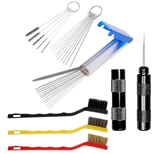 Image of Carburetor Cleaner Tool Set 32Piece – Carb Cleaner Spray Gun Cleaning Kit Spray Gun-5 Cleaning Needles+10 Nylon Brushes +13 Pieces Cleaning Wires Set + 1 Sharpen Pick Tool Kit+3 Large Brushes