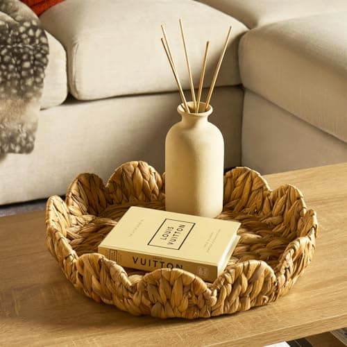 Image of OHS Wicker Tray, Decorative Seagrass Tray for Coffee Table Handwoven Serving Trays for Coffee Beverage Breakfast Tea Candles Kitchen Counter Display Trays, Natural