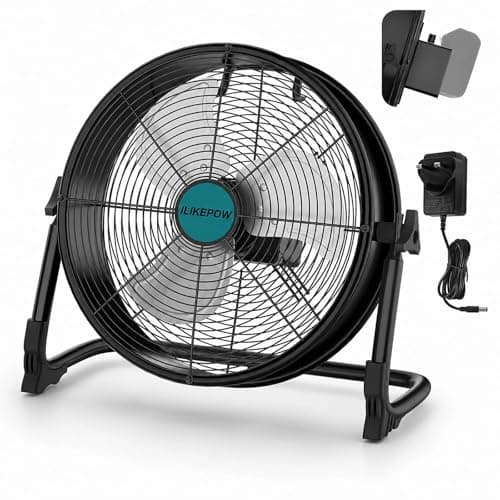 Image of ILIKEPOW Cordless Floor Fan Compatible with Makita 18V Batteries, 12 inch Portable Industrial Fan with Plug-in & Battery Dual Power and UK Plug Adapter, Powerful Fan for Garage, Workshop, Loft & Van