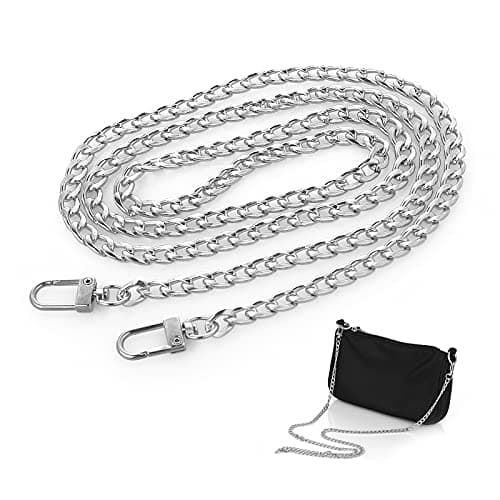 Image of ASTER Purse Chain Straps 120 cm Silver Handbag Purse Strap with Metal Buckles for Purse Handbags Wallet Clutch Crossbody Bag DIY Replacement Straps