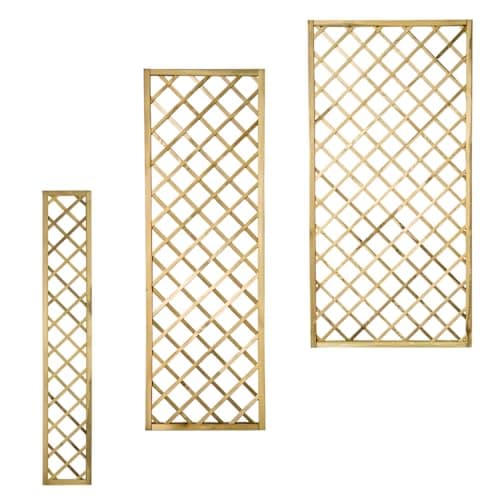 Image of Wooden Diamond Lattice Trellis Panel for Climbing Plants – 6ft x 1ft, 2ft, 3ft | 28mm Thick FSC Timber | Pressure Treated Garden Fence or Wall-Mount Plant Support