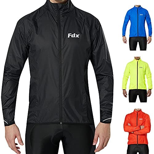 Image of Fdx Men’s Cycling Jacket - Waterproof Lightweight Breathable MTB Cycle Rain Tops - High Visibility Full Sleeves Taped Seams Reflective Jersey - Windproof Coat for Running, Bike Racing (Black, X-Large)