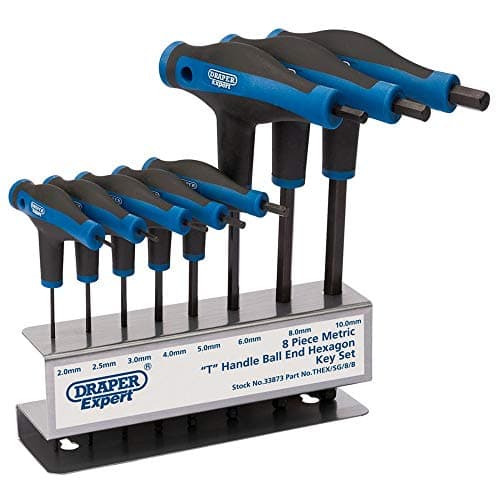 Image of Draper 33873 Expert T Handle Hexagon and Ball End Key Set with Soft Grip, 8 Pieces , Blue