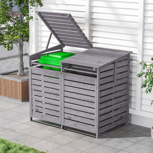 Image of Warmiehomy Wheelie Bin Storage Double Wheelie Bin Storage Outdoor 2 Bins Shed Wooden Wheelie Bins Hideaways Garden Large Trash Can Store 149cm x 86cm x 122cm