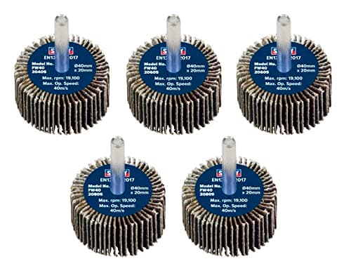 Image of Sealey Ø40 x 20mm Abrasive Flap Wheel Ø6mm Shaft Assorted Grit - Pack of 5 FW4020ASS