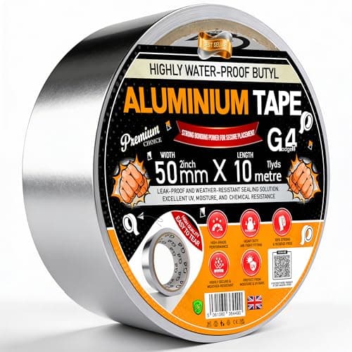 Image of G4GADGET Aluminium Tape 50mm x 10m | Heat Resistant Silver Metal Tape for Insulation, Duct Sealing & Thermal Repairs | Strong Adhesive High Temperature Tape