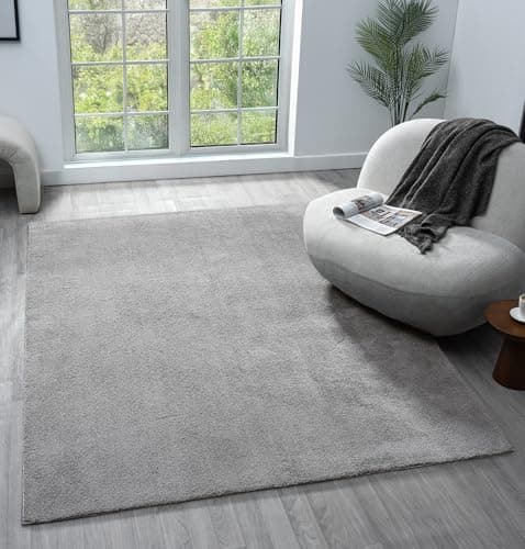 Image of Rugs by Desire Comfy Washable Modern Living Room Rug Polyester Plain Indoor Area Rug with Low Pile - Anti-Slip Felt Backing SuperSoft Carpet Bedroom-Hallway, Dark Grey, 60x100 cm