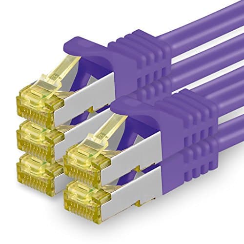 Image of 1aTTack.de Cat.7 network cable 1.5 m purple pack of 5 Cat7 Ethernet cable network LAN cable raw cable 10 Gb s SFTP PIMF LSZH set patch cable with Rj 45 plug Cat.6a